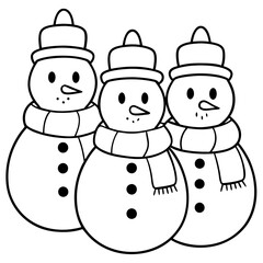 Three Snowmen with Scarves and Hats – Vector Art