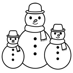 Three Snowmen with Scarves and Hats – Vector Art