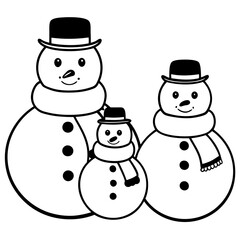 Three Snowmen with Scarves and Hats – Vector Art