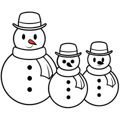 Three Snowmen with Scarves and Hats – Vector Art