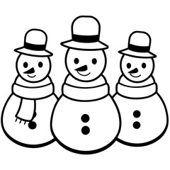 Three Snowmen with Scarves and Hats – Vector Art