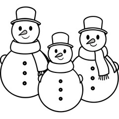 Three Snowmen with Scarves and Hats – Vector Art