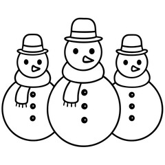 Three Snowmen with Scarves and Hats – Vector Art