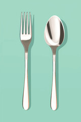 Silver fork spoon teal background