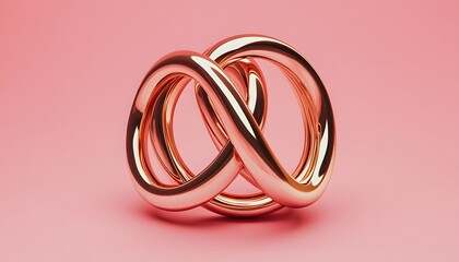 Fototapeta premium An elegant rose gold infinity symbol sculpture on a soft pink background, symbolizing eternity and unity.
