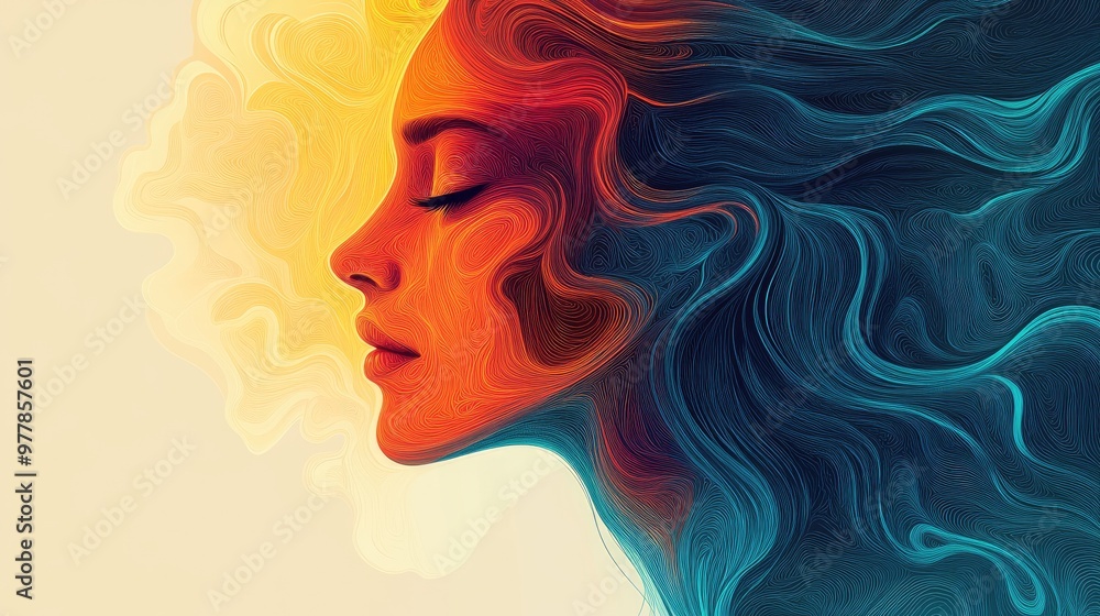 Wall mural Abstract Artistic Profile of Woman Blending Warm and Cool Colors