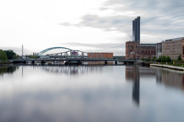Obraz premium Downtown cityscape viewed from above the Providence River. Providence skyline