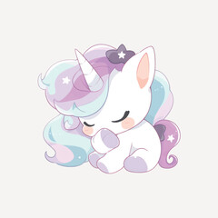 Adorable pastel sleeping unicorn illustration