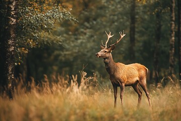 Majestic Deer in the Forest with Antlers