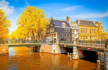 Naklejka premium bridges of canal ring in Amsterdam at fall, Holland