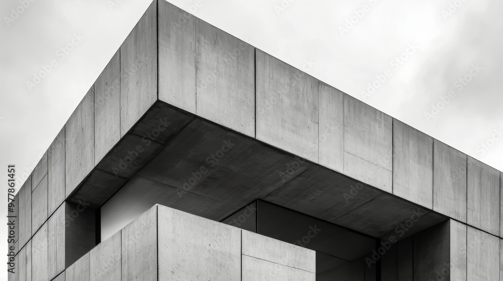 Poster modern architecture with curved concrete elements in a minimalist urban setting