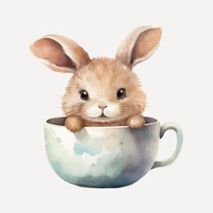 Cute bunny in teacup illustration