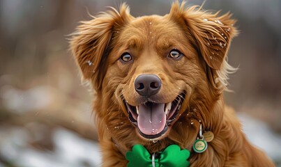 Happy dog celebrating St. Patrick's Day