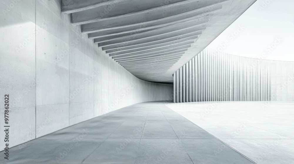 Poster modern architecture with curved concrete elements in a minimalist urban setting