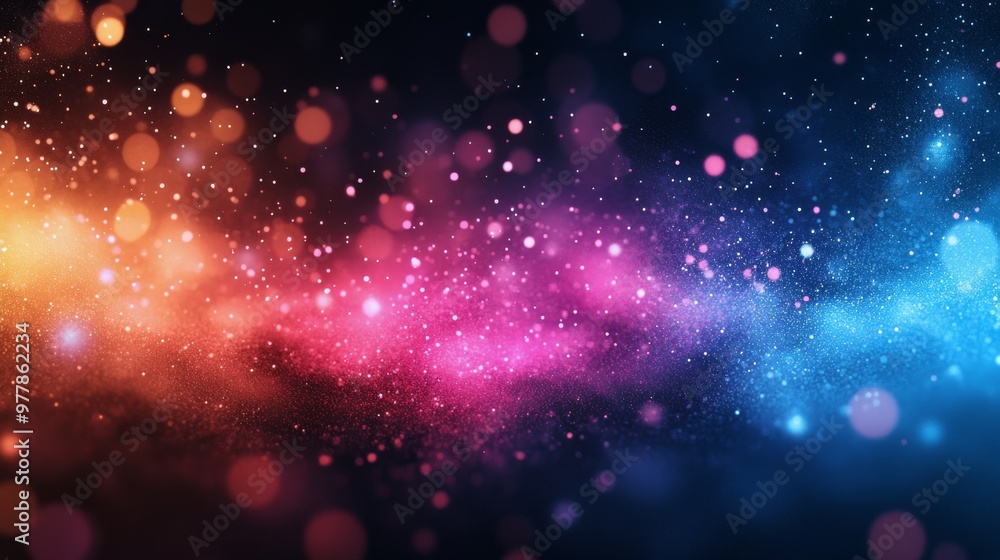 Poster colorful abstract background featuring a blend of vibrant particles and flowing light patterns