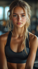 Fototapeta premium Muscular women working out in a gym, wearing sportswear.