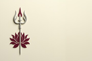 Minimalist Durga Puja Banner with Paper-Cut Trident and Elegant Floral Motif in Cream Background