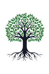 Obraz premium A Big green tree with roots beneath drawing sketch plant