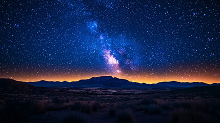 Fototapeta premium Starlight and mountain terrain. Desert. Night. Professional photo. High detail.
