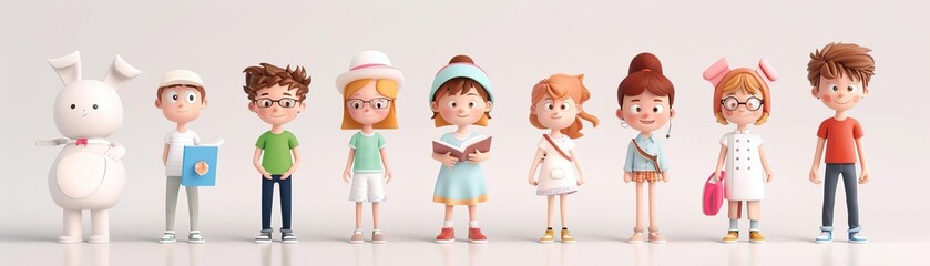 Cute 3D cartoon characters using a digital platform for parentteacher communication, enhancing transparency and engagement