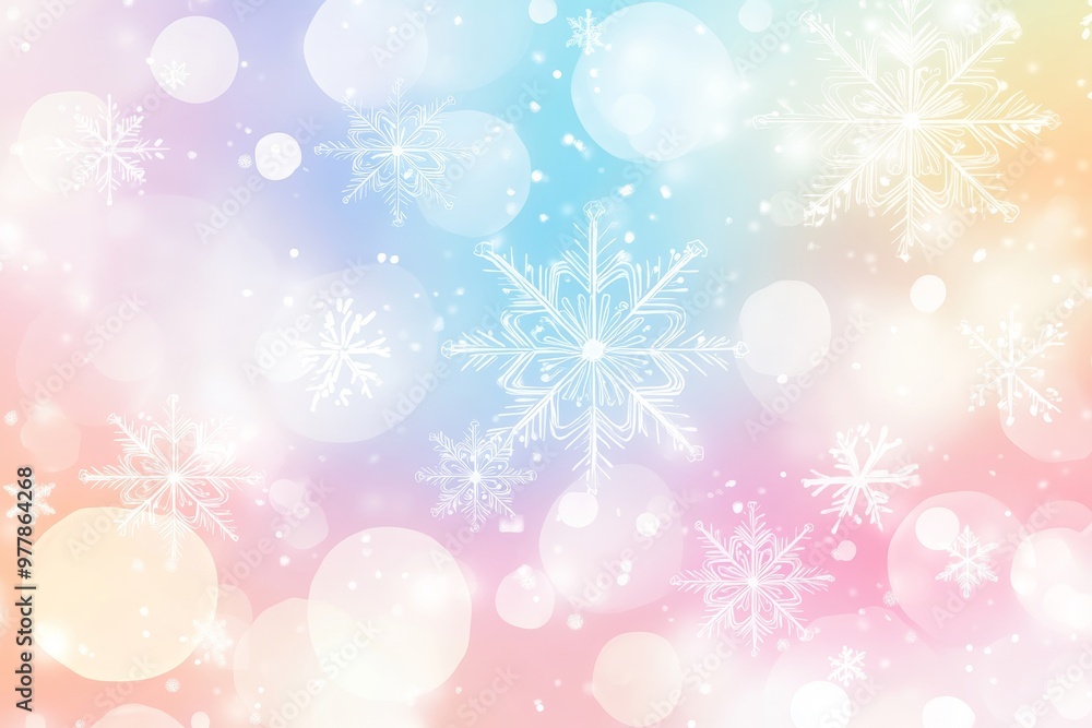 Poster minimalistic christmas vector art with pastel snowflakes and bokeh lights on a soft background