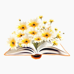 Open book with blooming daisies