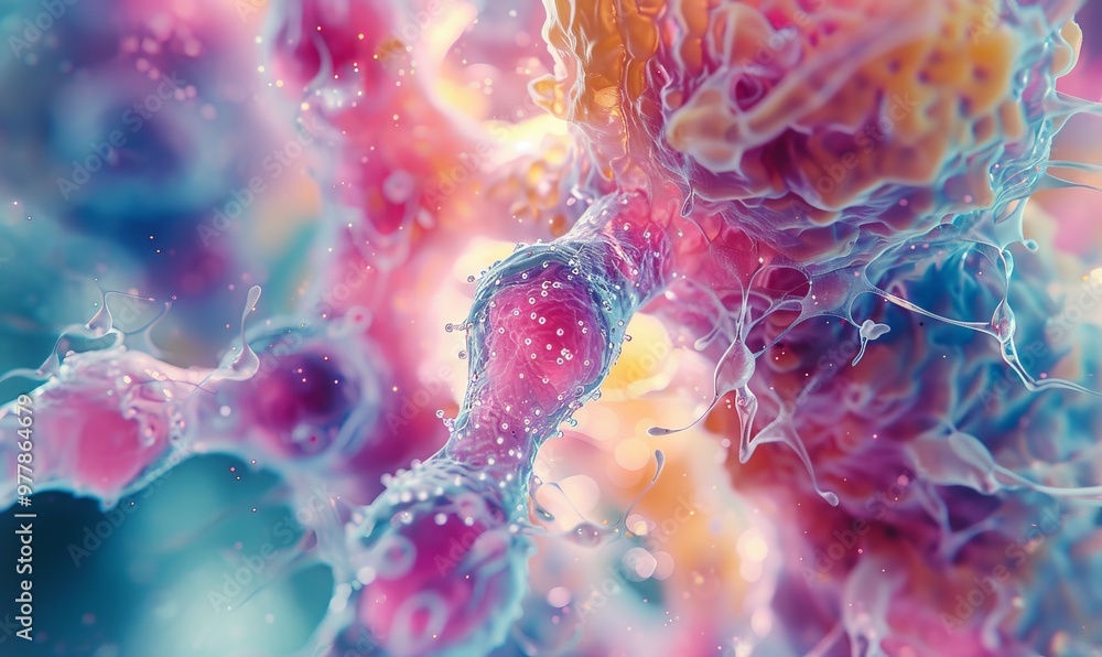 Aufkleber microscopic view inside cell, banner with abstract background of microbiology, micro structure and l