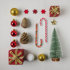 Creative layout made of Christmas winter decoration. Minimal Christmas or New Year concept.