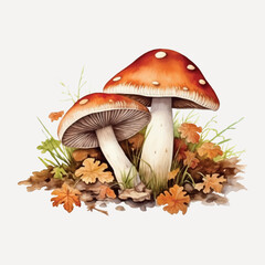 Autumn mushrooms watercolor illustration