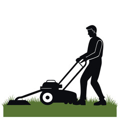 Silhouette of a Young Man Mowing the Lawn: A Simple Outdoor Scene