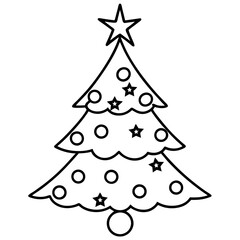 A Christmas tree with ornaments, a star on top, and neatly arranged branches vector