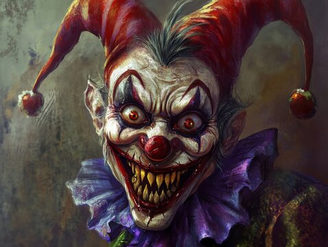 A Close-Up Portrait of a Creepy Clown with a Sinister Smile