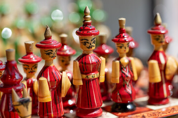 Chess figures on a board, macro closeup