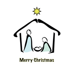 Nativity scene,vector. The background of nativity scene in vector form. Nativity scene with Holy Family one line drawing