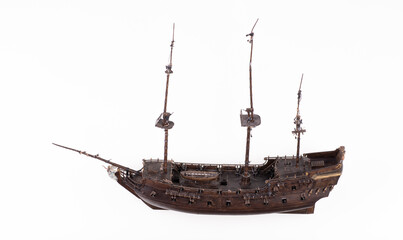 wooden pirate ship isolated on white background © serikbaib