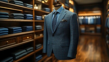 Fototapeta premium 3D Apparel Mockup of a Formal Suit with a Tailored Fit in a Virtual Dressing Room, 3D mockup of a formal suit in a black and white background
