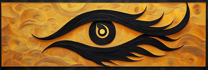 Minimalist Durga Puja Banner Highlighting Maa Durga's Third Eye in Paper-Cutting Style on Golden Background