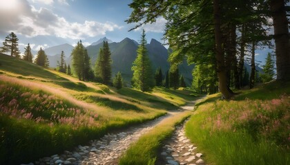 Fototapeta premium A path in the mountains in the summer