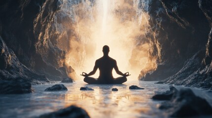 Man Meditating in a Cave