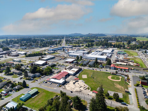 Aerial Landscape View of Sedro-Woolley, Washington on a Sunny Summer Day