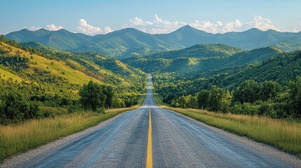 Fototapeta premium an Scenic view of a road stretching into the distance, capturing the sense of adventure and travel.