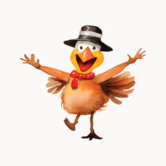 Cheerful cartoon turkey dancing