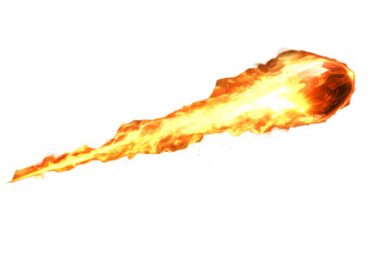 Burning meteor flying with fire trail on transparent background 