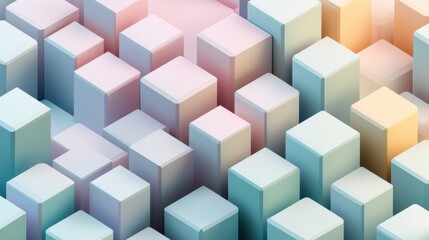 Fototapeta premium Isometric Grid Art- A three-dimensional isometric grid pattern of cubes and hexagons in a pastel palette