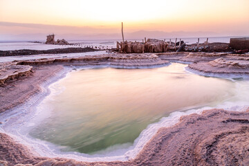 Ethiopian Karum lake, salt mines spring surface, Danakil Depression desert, Afar region, Ethiopia