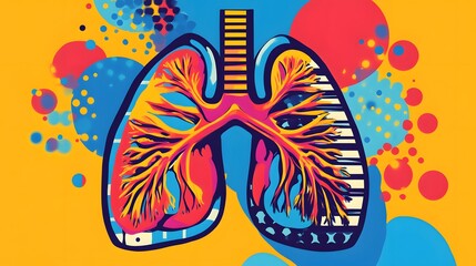 Pop art lungs illustration with bold, colorful patterns and high contrast