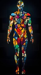 Fototapeta premium Human silhouette with bright geometric patterns in a stained glass style