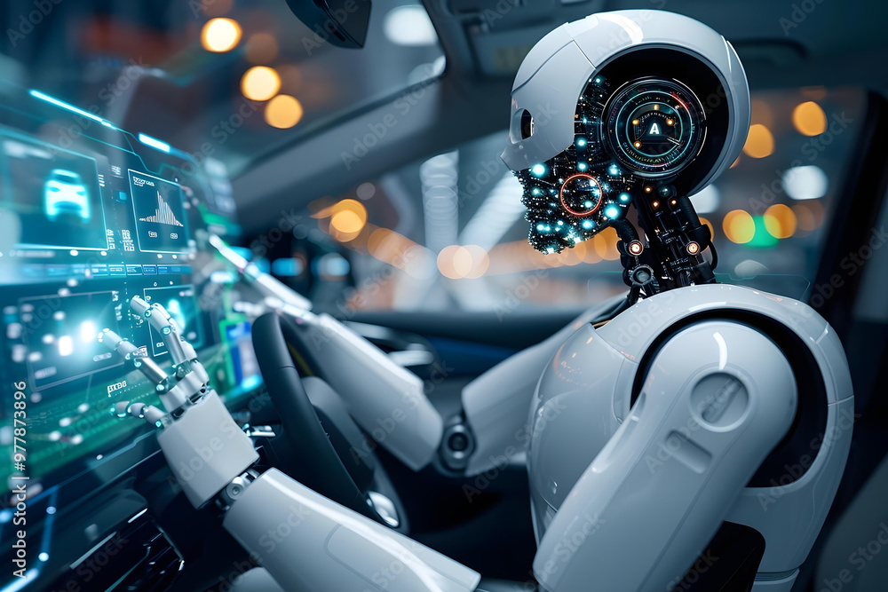 Poster using car gps navigation and tracking maps, humanoid robot, gps, ai, artificial, navigate, intellige