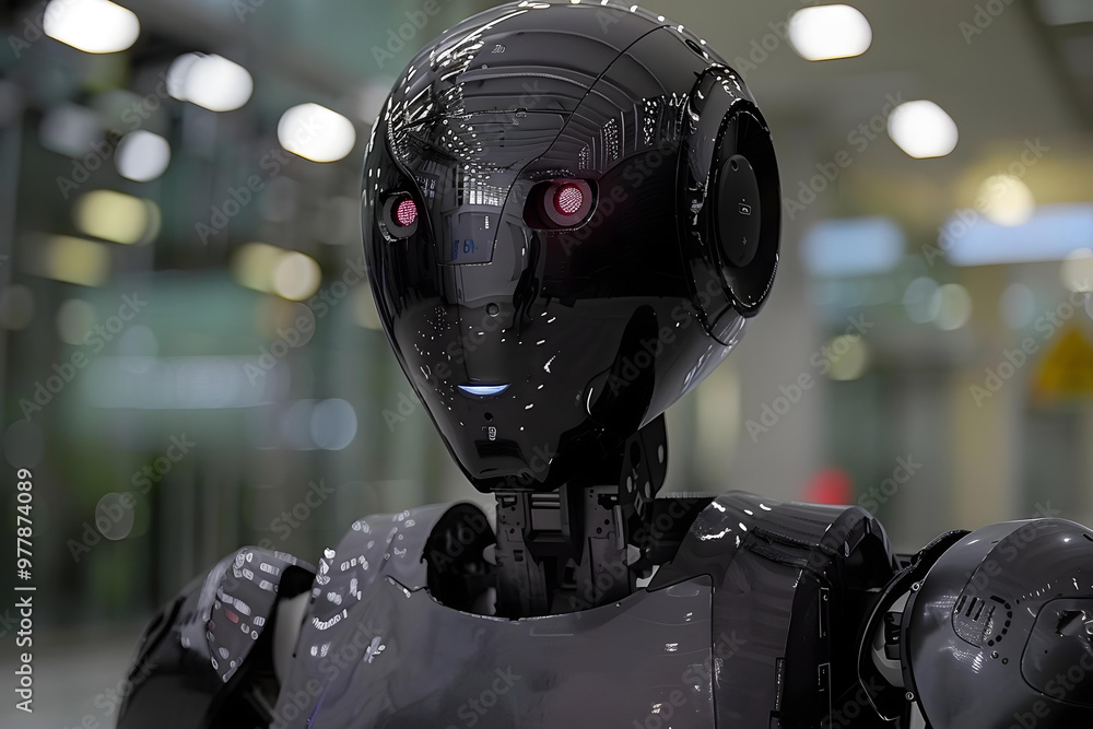 Aufkleber close-up of humanoid robot wearing uniform with the text security.