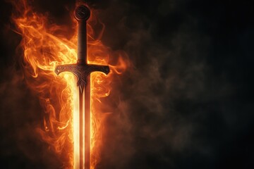 background with the image of a flaming sword